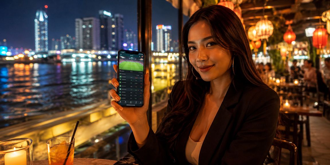 Không gian quán cà phê tại Sài Gòn với ánh đèn neon và thể thao cá cược